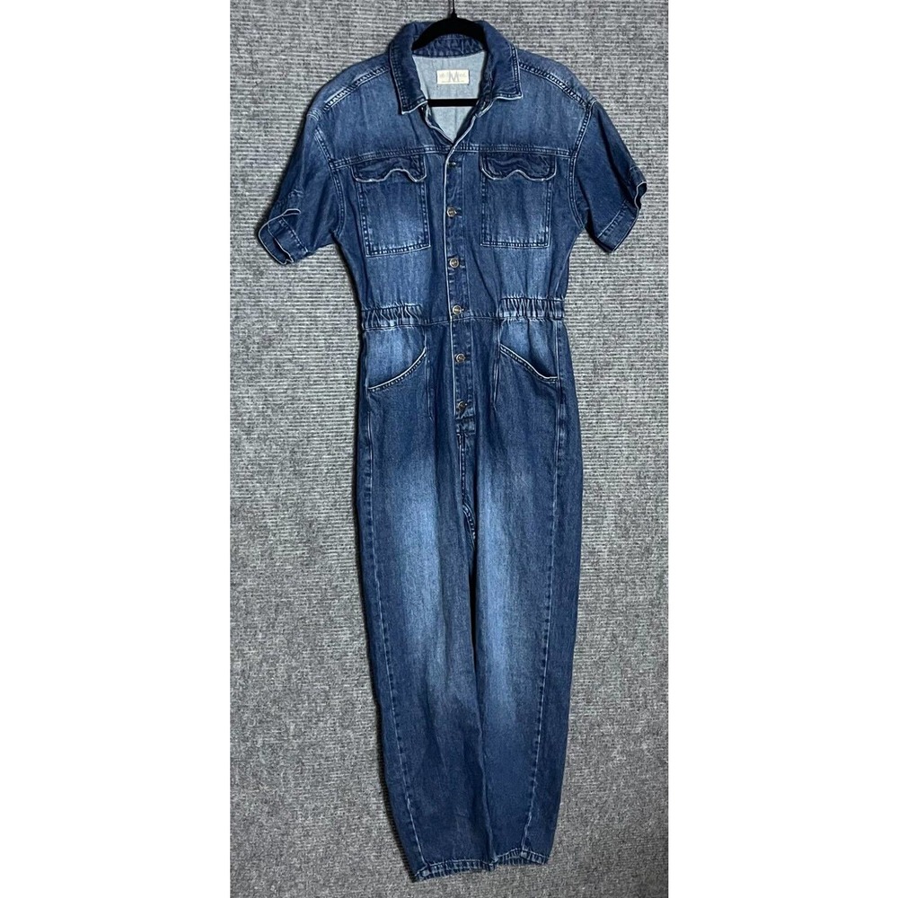 Free People Indigo Denim Short-Sleeve Jumpsuit Sz M
